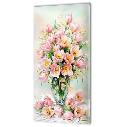 Malen Nach Zahlen Erwachsene, Malen Nach Zahlen Rosa Blume, XXL DIY Ölgemälde Kit mit 3- Pinseln und Acrylfarben, Erwachsene Kunsthandwerk für Zuhause, Deko Wohnzimmer (Ohne Rahmen) 90x180cm w-307 von Tifnuer