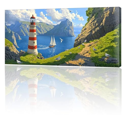 Malen Nach Zahlen Erwachsene, Malen Nach Zahlen See Leuchtturm, XXL DIY Ölgemälde Kit mit 3- Pinseln und Acrylfarben, Erwachsene Kunsthandwerk für Zuhause, Deko Wohnzimmer (Ohne Rahmen) 70x140cm w-296 von Tifnuer