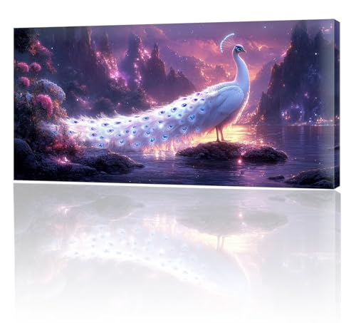 Malen Nach Zahlen Erwachsene, Malen Nach Zahlen See Pfau, XXL DIY Ölgemälde Kit mit 3- Pinseln und Acrylfarben, Erwachsene Kunsthandwerk für Zuhause, Deko Wohnzimmer (Ohne Rahmen) 70x140cm w-308 von Tifnuer