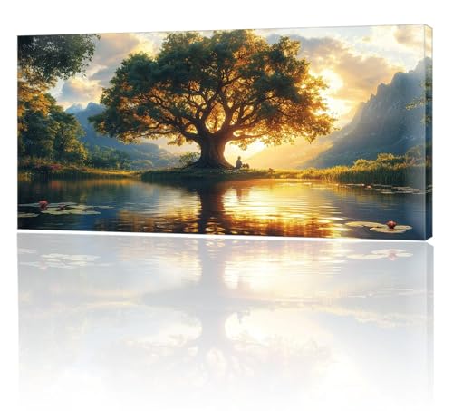 Malen Nach Zahlen Erwachsene, Malen Nach Zahlen See Sonnenuntergang, XXL DIY Ölgemälde Kit mit 3- Pinseln und Acrylfarben, Kunsthandwerk für Zuhause Deko Wohnzimmer (Ohne Rahmen) 70x140cm w-312 von Tifnuer