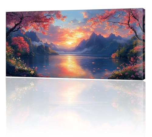 Malen Nach Zahlen Erwachsene, Malen Nach Zahlen See Sonnenuntergang, XXL DIY Ölgemälde Kit mit 3- Pinseln und Acrylfarben, Kunsthandwerk für Zuhause Deko Wohnzimmer (Ohne Rahmen) 70x140cm w-314 von Tifnuer