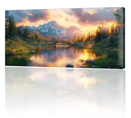 Malen Nach Zahlen Erwachsene, Malen Nach Zahlen See Wald, XXL DIY Ölgemälde Kit mit 3- Pinseln und Acrylfarben, Erwachsene Kunsthandwerk für Zuhause, Deko Wohnzimmer (Ohne Rahmen) 70x140cm w-322 von Tifnuer