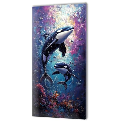 Malen Nach Zahlen Erwachsene, Malen Nach Zahlen Tier Wal, XXL DIY Ölgemälde Kit mit 3- Pinseln und Acrylfarben, Erwachsene Kunsthandwerk für Zuhause, Deko Wohnzimmer (Ohne Rahmen) 70x140cm w-215 von Tifnuer