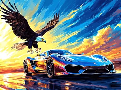 Malen Nach Zahlen Erwachsene Adler Auto Malen Nach Zahlen Kinder, DIY Handgemalt Ölgemälde Kit, Mit 3 Pinsel und Hochwertige Acrylfarben Leinwand Basteln, für Home Wand Decor Geschenk 45x60cm w-321 von Tifnuer