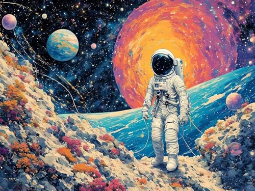 Malen Nach Zahlen Erwachsene Astronaut Szene Malen Nach Zahlen Kinder, DIY Handgemalt Ölgemälde Kit, Mit 3 Pinsel und Hochwertige Acrylfarben Leinwand Basteln, für Home Decor Geschenk 70x90cm w-204 von Tifnuer