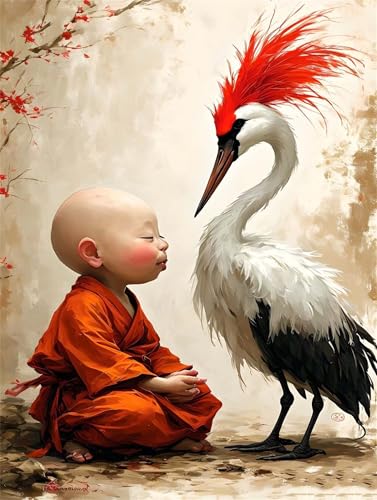 Malen Nach Zahlen Erwachsene Kran Mönch Malen Nach Zahlen Kinder, DIY Handgemalt Ölgemälde Kit, Mit 3 Pinsel und Hochwertige Acrylfarben Leinwand Basteln, für Home Wand Decor Geschenk 90x120cm w-921 von Tifnuer