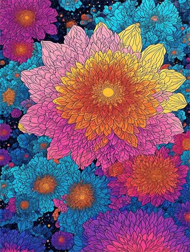 Malen Nach Zahlen Erwachsene Mandala Blume Malen Nach Zahlen Kinder, DIY Handgemalt Ölgemälde Kit, Mit 3 Pinsel und Hochwertige Acrylfarben Leinwand Basteln, für Home Wand Decor Geschenk 70x90cm w-765 von Tifnuer