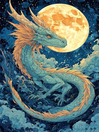 Malen Nach Zahlen Erwachsene Mond Drachen Malen Nach Zahlen Kinder, DIY Handgemalt Ölgemälde Kit, Mit 3 Pinsel und Hochwertige Acrylfarben Leinwand Basteln, für Home Wand Decor Geschenk 90x120cm w-975 von Tifnuer