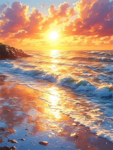 Malen Nach Zahlen Erwachsene Sonnenuntergang Strand Malen Nach Zahlen Kinder, DIY Handgemalt Ölgemälde Kit, Mit 3 Pinsel und Hochwertige Acrylfarben Leinwand Basteln für Home Wand Decor 70x90cm w-753 von Tifnuer