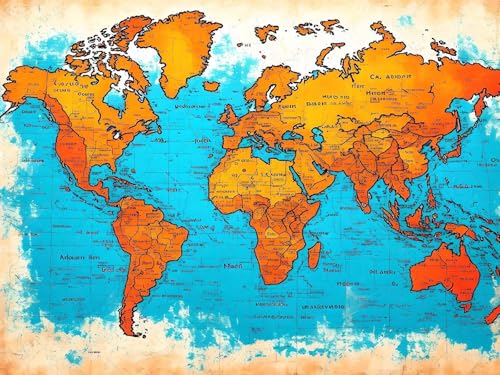 Malen Nach Zahlen Erwachsene Weltkarte Malen Nach Zahlen Kinder, DIY Handgemalt Ölgemälde Kit, Mit 3 Pinsel und Hochwertige Acrylfarben Leinwand Basteln, für Home Wand Decor Geschenk 90x120cm w-434 von Tifnuer