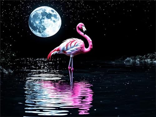 Malen Nach Zahlen Flamingo Mond Malen Nach Zahlen Erwachsene, DIY Kinder Öl Leinwand Gemälde Set, Mit Knitterfreie Leinwand, 3-Pinsels und Acrylfarbe für Home Wand Dekor 80x100cm (Ohne Rahmen) w-272 von Tifnuer