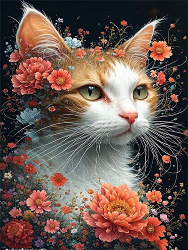 Malen Nach Zahlen Katze Blume Malen Nach Zahlen Erwachsene, DIY Kinder Öl Leinwand Gemälde Set für Anfänger, Mit Knitterfreie Leinwand, Pinsels und Acrylfarbe für Home Dekor 80x100cm Ohne Rahmen w-775 von Tifnuer