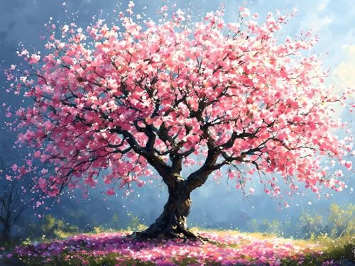 Malen Nach Zahlen Rosa Baum Malen Nach Zahlen Erwachsene, DIY Kinder Öl Leinwand Gemälde Set für Anfänger, Mit Knitterfreie Leinwand, Pinsels und Acrylfarbe für Home Dekor 50x70cm (Ohne Rahmen) w-183 von Tifnuer
