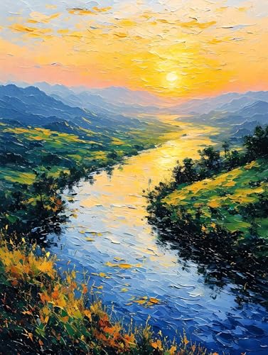 Malen Nach Zahlen Sonnenuntergang Bach Malen Nach Zahlen Erwachsene, DIY Kinder Öl Leinwand Gemälde Set für Anfänger, Mit Knitterfreie Leinwand, 3-Pinsels und Acrylfarbe 80x100cm (Ohne Rahmen) w-758 von Tifnuer