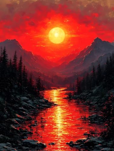 Malen Nach Zahlen Sonnenuntergang Szene Malen Nach Zahlen Erwachsene, DIY Kinder Öl Leinwand Gemälde Set für Anfänger, Mit Knitterfreie Leinwand, 3-Pinsels und Acrylfarbe 80x100cm (Ohne Rahmen) w-749 von Tifnuer