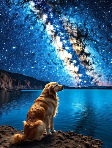 Malen Nach Zahlen Sternenhimmel Hund Malen Nach Zahlen Erwachsene, DIY Kinder Öl Leinwand Gemälde Set, Mit Knitterfreie Leinwand, 3-Pinsels und Acrylfarbe für Home Dekor 60x80cm (Ohne Rahmen) w-928 von Tifnuer