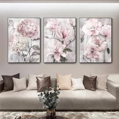 Rosa Blume Diamond Art Painting 3 Stück Diamant Painting Bilder, 50x75cm 3 Pack Diamond Painting Kinder Erwachsene Bastelset DIY 5D Full Drill Diamant Dots Rhinestone Embroidery Set Home Décor F-2721 von Tifnuer