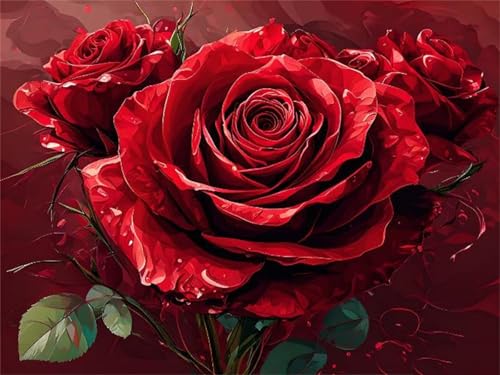 Rote Rosen Malen Nach Zahlen, DIY Set Erwachsene Malen Nach Zahlen Schipper, auf Leinwand Acrylmalerei Nach Zahlen mit 3 Pinsel und Acrylfarben Basteln Mädchen Geschenk 40x50cm (Rahmenlos) I-7974 von Tifnuer