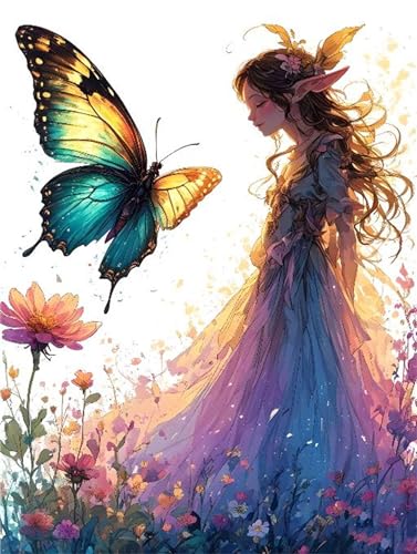 Schmetterling Mädchen Malen Nach Zahlen, DIY Set Erwachsene Malen Nach Zahlen , auf Leinwand Acrylmalerei Nach Zahlen mit 3 Pinsel und Acrylfarben Basteln Mädchen Geschenk 20x30cm (Rahmenlos) I-2238 von Tifnuer