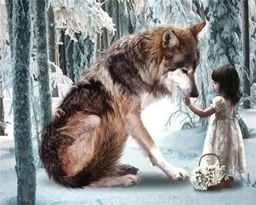 Tifnuer 5D Diamond Painting Kleines Mädchen Wolf Diy Set Erwachsene Diamant Painting Bilder Full Drill Round Malen Nach Zahlen Basteln Weihnachten Geschenke für Mädchen Home Wand Décor 60x90cm I-9185 von Tifnuer