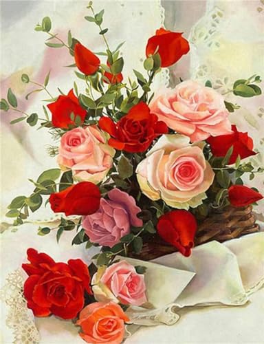 Tifnuer 5D Diamond Painting Rote Rose Diy Set Erwachsene Diamant Painting Bilder Full Drill Round Malen Nach Zahlen Basteln Weihnachten Geschenke für Mädchen Home Wand Décor 100x150cm I-11303 von Tifnuer