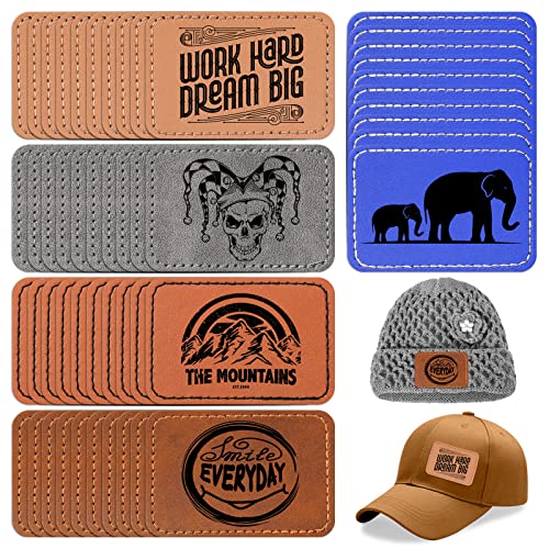 Tigeen 100 Stück rechteckige Leder-Hut-Patches, personalisierbar, blanko, Namensschild, Kunstleder-Patches zum Gravieren, mit selbstklebenden Kunstlaser-Aufklebern für Hut, Jacke, Hose, Taschen, von Tigeen