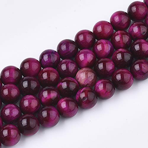 8 mm natürliches Tigerauge, mehrfarbig, DIY-Perlenzubehör, runde Edelstein-Perlen für die Schmuckherstellung (47–50 Stück/Strang) (Fuchsia) von Tiger Eye