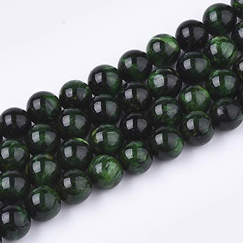 8 mm natürliches Tigerauge, mehrfarbig, DIY-Perlenzubehör, runde Edelstein-Perlen für die Schmuckherstellung (47–50 Stück/Strang) (grün) von Tiger Eye