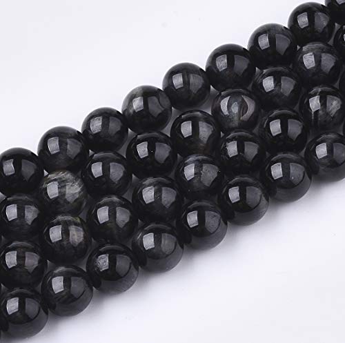8 mm natürliches Tigerauge, mehrfarbig, DIY-Perlenzubehör, runde Edelstein-Perlen für die Schmuckherstellung (47–50 Stück/Strang) (schwarz) von Tiger Eye