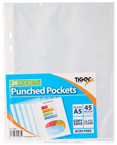Tiger A5 strong transparent poly punched pockets x 20 sleeves/wallets von Tiger