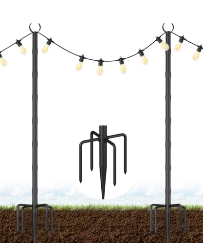 Tigerden 3 m lange Lichterkette für Gras und Erde, Außenlichtständer mit 5 Zinken, Gabelsockel, robuste Metallstangen für Hinterhof, Garten und Terrasse, Partybeleuchtung, rostfrei und verstellbar, 2 von Tigerden