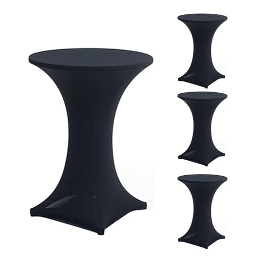 Tigerkinwit Stretch Stehtischhusse 2 Stück Tischhusse rund Husse für Stehtische Ø 80-85 cm Elegante Waschbare Tischdecke für Bar Geburtstagsfeier Hochzeit Bistrotische 80×110cm (Black, 4packs) von Tigerkinwit