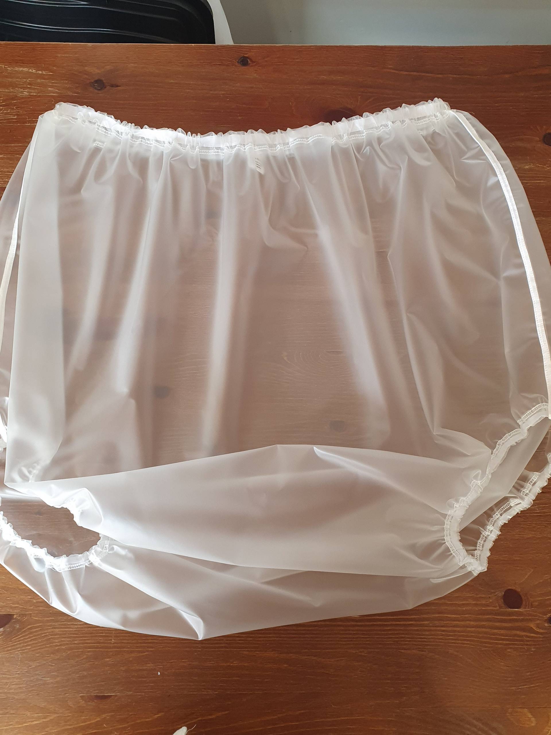 46 "/ 48" Hüfte - Tunnel Elastisch Klare Weiche Vinyl Wasserdichte Hose Elfenbeinbesatz 46 "/ 48" Hüfte - Tunnel Elastisch Klare Weiche Vinyl Wasserdichte Hose Elfenbeinbesatz von TigheClothing