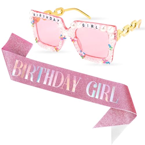 Tihebax Geburtstag Mädchen Schärpe & Brille Set für Mädchen Frauen, Geburtstag Schärpe für Frauen Glitzer Geburtstag Dekorationen Happy Birth Day Party Supplies von Tihebax