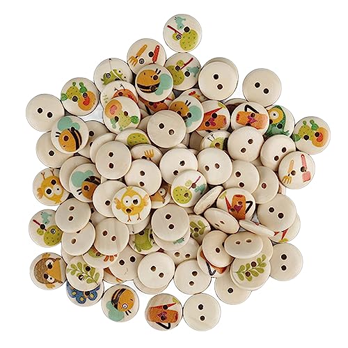Gemischte Druck Holzknöpfe Süße 2 Löcher Zum Nähen von Bastelbeutel Kleidung 100pcs (Log Color Countryside) von Tihebeyan