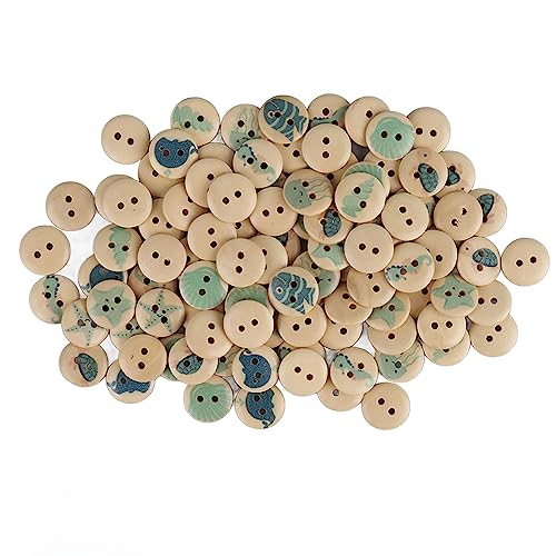 Gemischte Druck Holzknöpfe Süße 2 Löcher Zum Nähen von Bastelbeutel Kleidung 100pcs (Log Color Ocean) von Tihebeyan