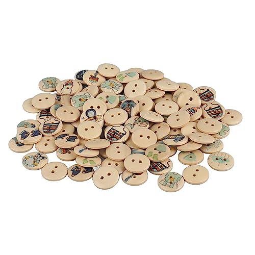 Gemischte Druck Holzknöpfe Süße 2 Löcher Zum Nähen von Bastelbeutel Kleidung 100pcs (Log-Farbe Babyblau) von Tihebeyan