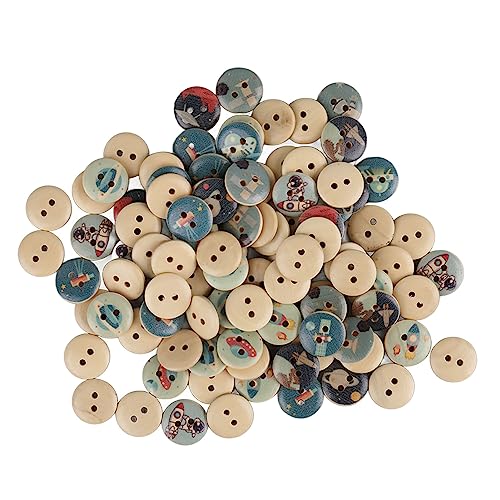 Gemischte Druck Holzknöpfe Süße 2 Löcher Zum Nähen von Bastelbeutel Kleidung 100pcs (Protokollfarbraum) von Tihebeyan