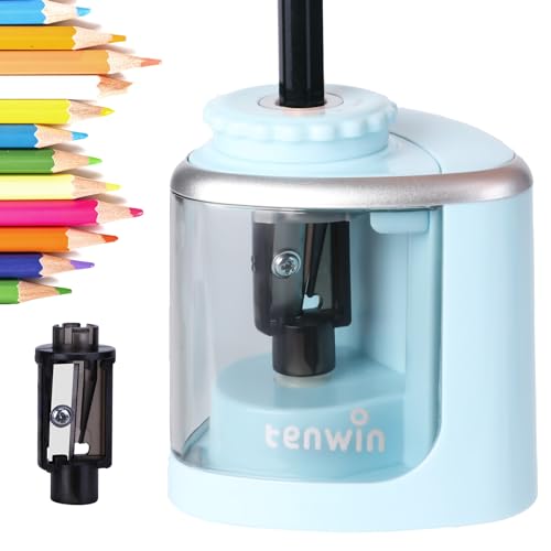 Tihoo tenwin Bleistiftspitzer, elektrischer Bleistiftspitzer mit langlebiger Klinge zum schnellen Anspitzen, batteriebetriebener automatischer Anspitzer für Bleistifte Nr.2/Farbstifte (6-8mm), Blau von Tihoo