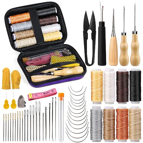 Tikjiua 54-teiliges Polster-Reparatur-Nähset, 8-teiliges gewachstes Garn, Leder-Nähnadeln, Nähnadelle, Fingerhut, strapazierfähiges Polster-Reparatur-Set für Autositz, Rucksack, Teppich, Stiefel, Tikjiua 54-teiliges Polster-Reparatur-Nähset, 8-teiliges gewachstes Garn, Leder-Nähnadeln, Nähnadelle, Fingerhut, strapazierfähiges Polster-Reparatur-Set für Autositz, Rucksack, Teppich, Stiefel, von Tikjiua