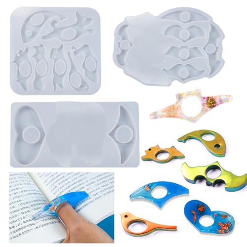 TikooTik 3 PCS Buchseitenhalter Silikonformen Handgemachte Daumen Lesezeichen Epoxidharz Set Herz und Tier Buch Seitenhalter Gießformen für Leser, Buchliebhaber (3 Molds) von TikooTik