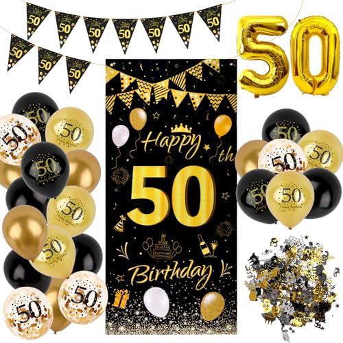 18 geburtstag deko, deko 18. geburtstag junge "Happy Birthday" geburtstagsbanner, luftballons 18 deko, Wimpelbanner Girlande Flagge, Konfetti 18. tischdeko, Geschenke für 18 jährige jungen (50s) von Tikplus