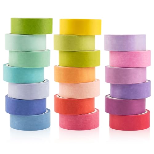 20 Rollen Washi Tape Set, Regenbogenfarben Masking Tape, Dekorative Washi Tape Kinder, Beschreibbar Klebeband Bunt für Planer Scrapbook, Bullet Journals, DIY Handwerk, Verpackung (5m x 15mm/Rollen) von Tikplus