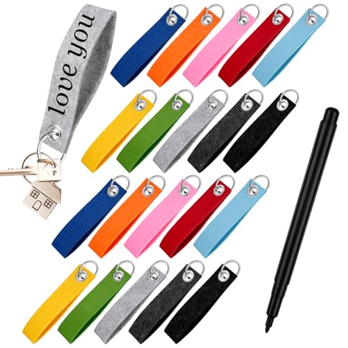 20 Stück Filz Schlüsselanhänger mit Edelstahl Ring und Stift, DIY Handwerk Schlüsselanhänger zum Selber für Taschen Auto Basteln, 13 x 3 cm (Bunt) von Tikplus