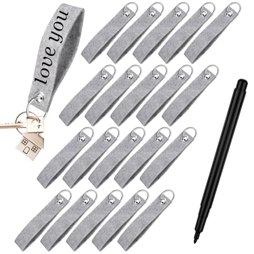 20 Stück Filz Schlüsselanhänger mit Edelstahl Ring und Stift, DIY Handwerk Schlüsselanhänger zum Selber für Taschen Auto Basteln, 13 x 3 cm (Grau) von Tikplus