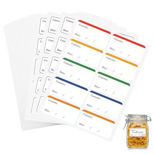 200 Stück Gefrieretiketten Ablösbar, 6x3cm Selbstklebend Etiketten Gefriergut, Gefrieretiketten zum Beschriften, Lebensmitteldatum Etiketten, Gefrieretiketten für Gläser Marmelade(Schwarz, Bunt) von Tikplus