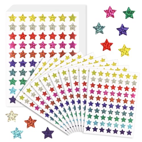 2100 Stück Glitzer Sticker Sterne, Selbstklebende Glitzer Aufkleber, Bunte Sterne Aufkleber, 1.5cm Glitzer Sticker, Glitter Stern-Aufkleber, Sterne Sticker für Schüler Belohnung, DIY(30 Blätter) von Tikplus