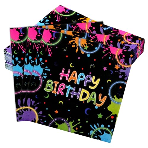 48 Stück Servietten Geburtstag, 33 x 33cm Happy Birthday Servietten, Neonfarbe Papierservietten für Junge Mädchen Geburtstag Party Feiern Deko 48 Stück Servietten Geburtstag, 33 x 33cm Happy Birthday Servietten, Neonfarbe Papierservietten für Junge Mädchen Geburtstag Party Feiern Deko von Tikplus