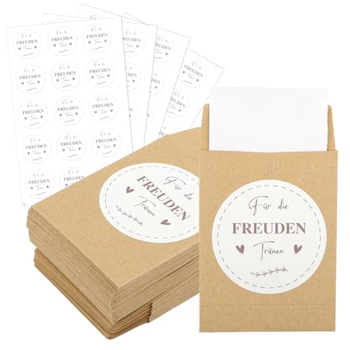 60 Stück Taschentücher Papiertüten, 6x8cm Kraftpapier Freudentränen Geschenktüten, Hochzeit Taschentücher Tüten mit Aufkleber, Mini Freudentränen Taschentücher Hochzeit, für Hochzeit von Tikplus