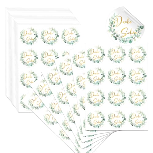 Aufkleber Danke Schön, 240 Stück Round 4cm Dankeschön Aufkleber mit Eukalyptus Design, Selbstklebende Etiketten Danke Stickers, Thank You Geschenk Stikcer für Kommunion Taufe Hochzeit, (Weiß) von Tikplus